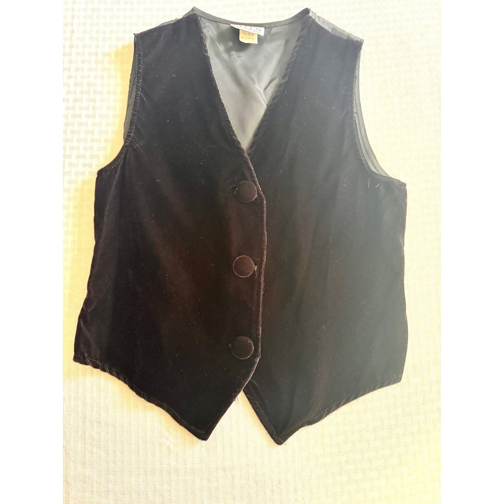 Ellen and Company Vintage 90s Black Velvet Waistcoat Vest Medium Made in USA